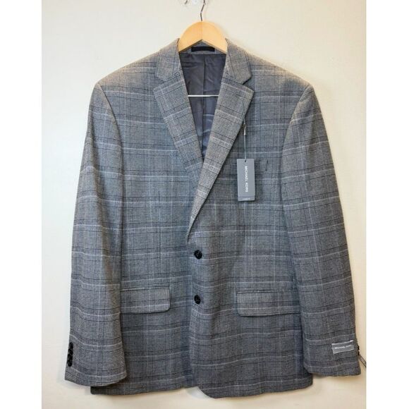 Michael Kors Kent Sport Coat Men's Size 44R Black White Stretch Plaid Tailored - Picture 4 of 8